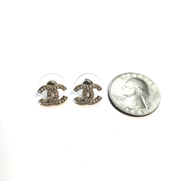 CHANEL Gold Crystal Rhinestone Classic Curvy Earrings - Picture 6 of 8